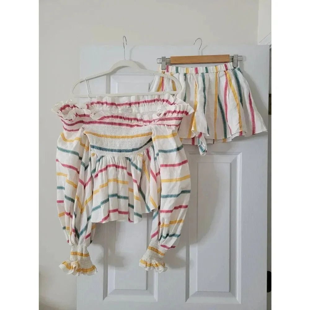 Caroline constas striped linen two pieces set, S/XS NWOT